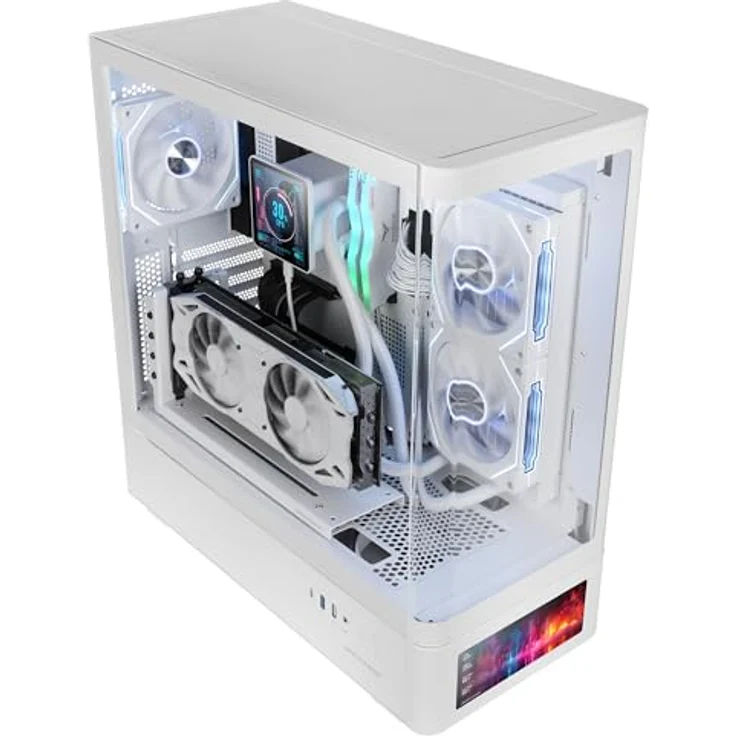 Mars Gaming MC-LCDPRO, Gaming ATX Gehäuse mit 7.2" IPS LCD Display, gebogenem gehärtetem Glas, Unterstützung für Wasserkühlung bis 360mm, Weiß – Bild 2
