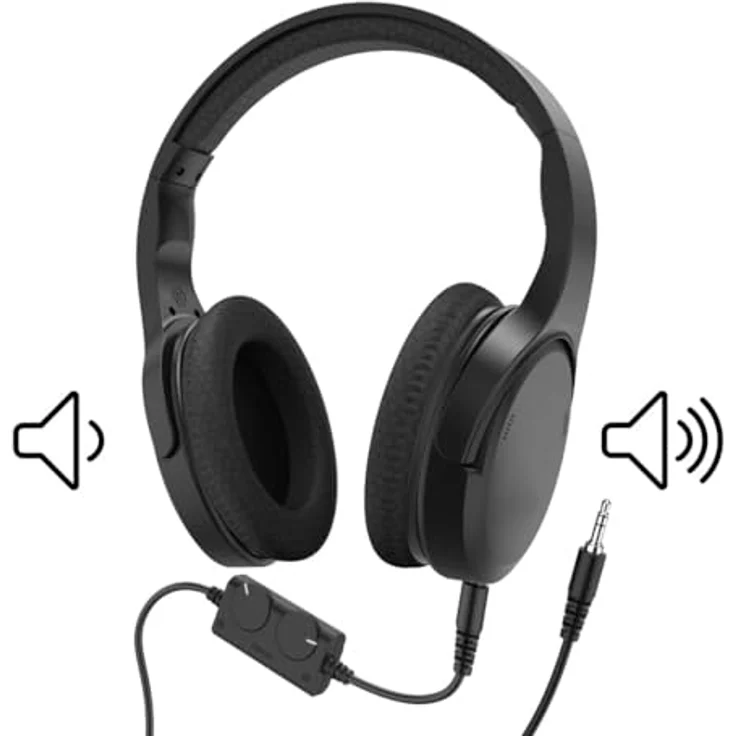 Hama TV-Kopfhörer (NC, Kabelgebunden), Over-Ear-Kopfhörer mit 6 m Kabel und Lautstärkeregler, Schwarz – Bild 4