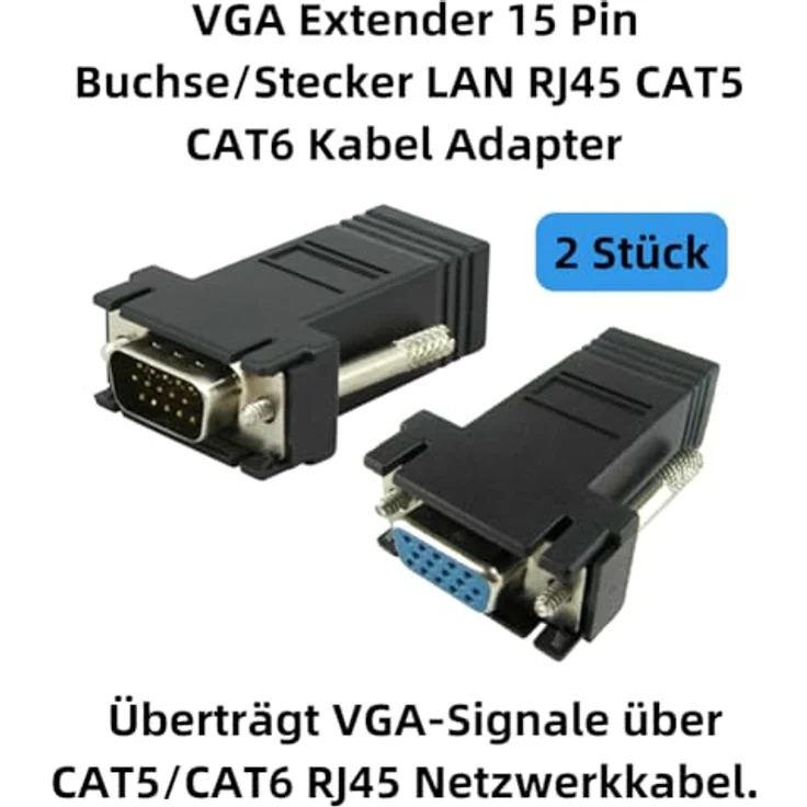 Aukson J13 VGA Extender Adapter Set, VGA auf LAN CAT5/CAT6, bis 1280x1024 bei 60Hz, 2 Stück (1x weiblich, 1x männlich) – Bild 2