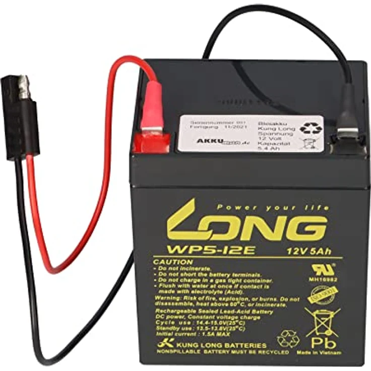 Akkuman Kung Long WP5-12E Rasenmäher-Akku 12V 5Ah mit SAE-J928A-3-Stecker, kompatibel mit SABO 43/52/54 Vario E – Bild 2