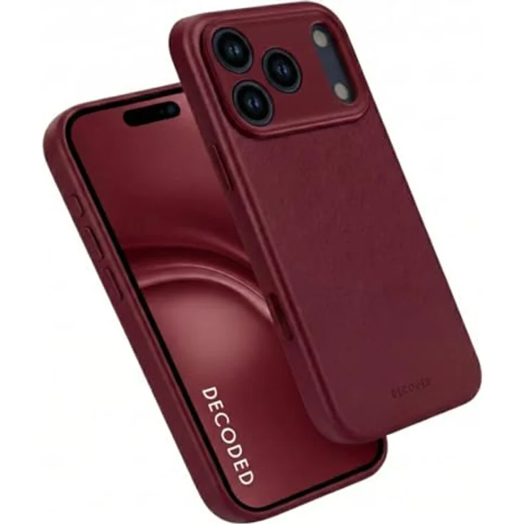 Decoded Leather Backcover für Apple iPhone 17 Pro, handgefertigte Smartphone Hülle aus Vollnarbenleder mit MagSafe, Dark Ruby Rot – Bild 1