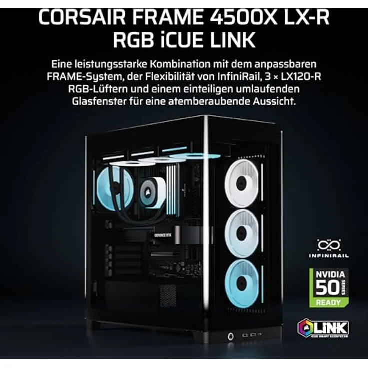 Corsair FRAME 4500X LX-R RGB Black, Mid-Tower PC Gehäuse für E-ATX, ATX, Micro-ATX und Mini-ITX mit Sichtfenster, 460 mm Grafikkartenunterstützung und 10 Lüfterplätzen, Schwarz – Bild 2