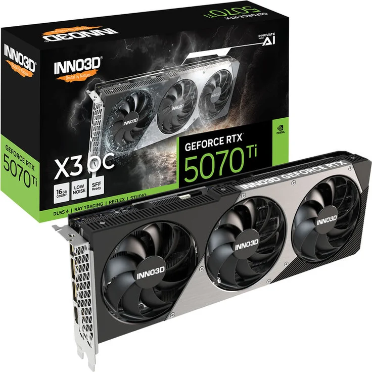 INNO3D GeForce RTX 5070 Ti X3 OC, 16384 MB GDDR7 Next-Gen-Grafikkarte, Triple-Fan-Kühlerdesign