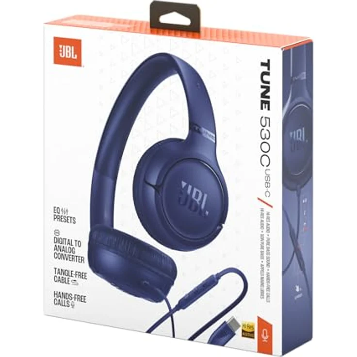 JBL Tune 530 C, Comfort-Fit Wired On Ear Kopfhörer mit Mikrofon, JBL Pure Bass-Sound, EQ-Voreinstellungen, USB-C Verbindung, faltbares Design, verwicklungsfreies Kabel, Blau – Bild 2