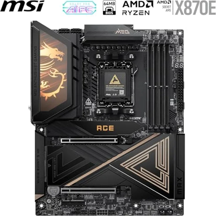 MSI MEG X870E ACE MAX Mainboard, ATX - Unterstützt AMD Ryzen 9000/8000/7000, 110A SPS VRM, DDR5 bis 9000+ MT/s OC, 5x M.2, PCIe 5.0, USB4, Wi-Fi 7 – Bild 2