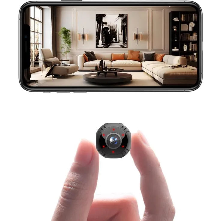 Exlene Full HD 1080p CMOS Infrarot Mini Kamera mit Nachtsicht, Bewegungserkennung und WLAN-Cloud-Speicher, 180-Grad-Weitwinkel