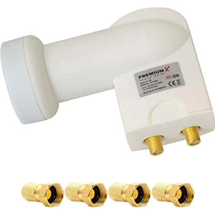 Premium X Twin LNB weiß SAT Direktanschluss 2 Teilnehmer Satellit TV Signalumsetzer DVB-S2 HD 4K inkl. 4X F-Stecker – Bild 1