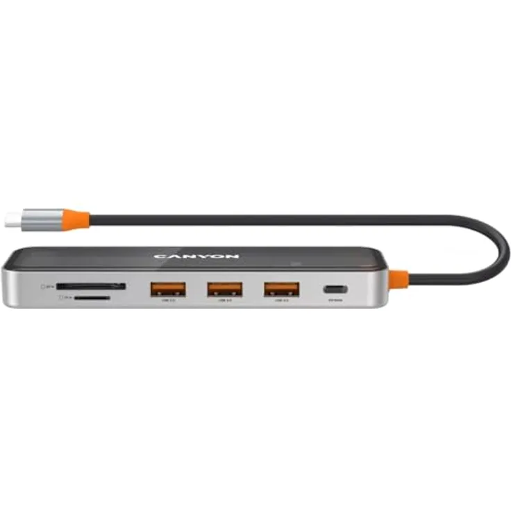 Canyon 7-Port-USB-C-HUB DS-13, Space Grey, USB-C, HDMI 4K, 100W PD, USB 3.0, SD/microSD-Kartenleser