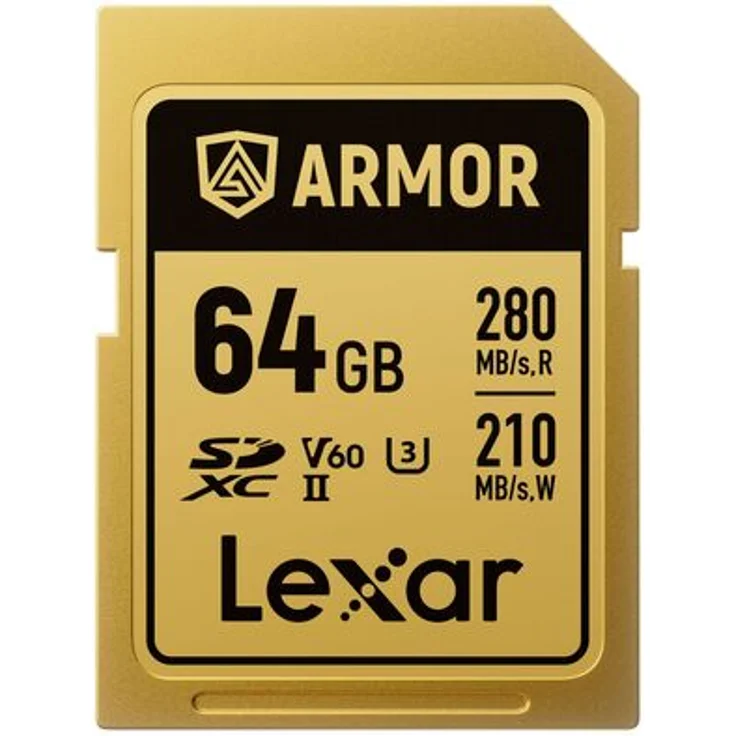Lexar SDXC Pro Gold Series Armor, UHS-II V60 Speicherkarte mit 64 GB, IP68, Edelstahl, Lesegeschwindigkeit bis 280 MB/s, schreibgeschützt bis 210 MB/s – Bild 1