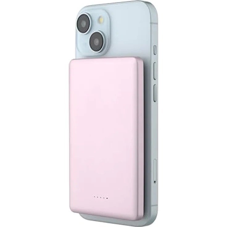 Qualo Power Bank Mini, Kabellos, Ultra slim, 5.000mAh, 15W, Pink, Magnetisches Laden für iPhone 16/15/14/12 – Bild 2