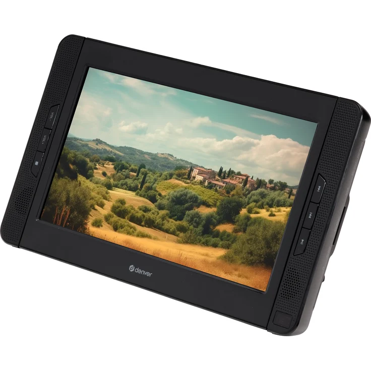 Denver MTW-1098, Tragbarer DVD-Player mit 2x 10" Bildschirmen, USB/SD-Kartenleser, integrierten Lautsprechern, Fernbedienung und Autoadapter, Schwarz