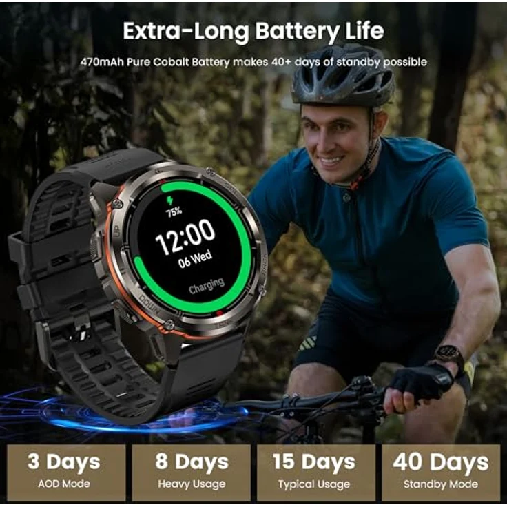 Kospet Smartwatch Tank T3 Ultra 2, robuste Smartwatch mit AMOLED-Display, 170+ Sportmodi, MIL-STD-810H zertifiziert, schwarz – Bild 6