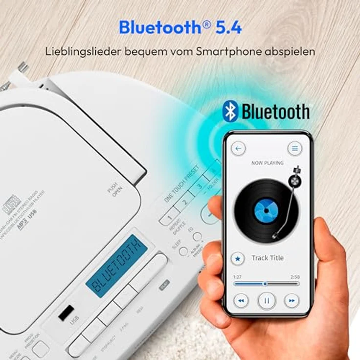 MEDION DRX-1 Plus Boombox, tragbares DAB+ UKW Radio mit Bluetooth, CD-Player, MP3, Kassette, 30 W Stereo Sound, weiß – Bild 3