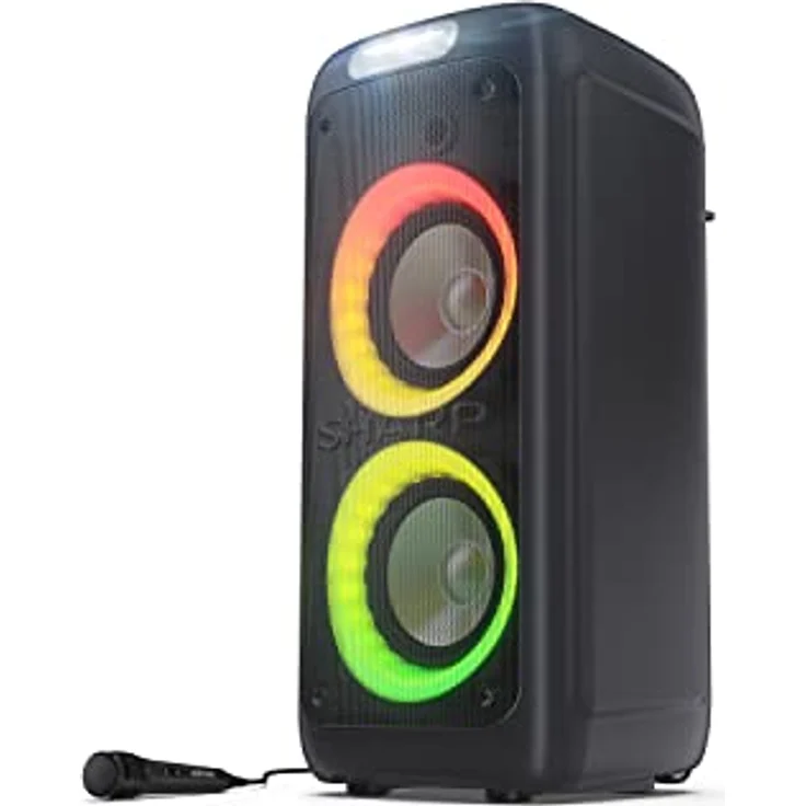 SHARP PS949 Bluetooth Party-Lautsprecher (200 Watt, integrierter Akku mit 13 Stunden Spielzeit, Super Bass, LED-Lichteffekte, inkl. Mikrofon), schwarz – Bild 1