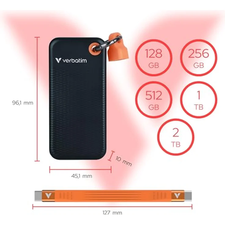 Verbatim Pocket SSD 512 GB, USB Typ-C, 10 Gbit/s, Schwarz, Orange – Bild 2