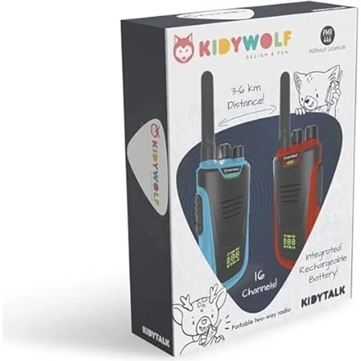KIDYWOLF Walkie-Talkies mit Taschenlampe, Reichweite bis 6 km, blau/rot – Bild 4