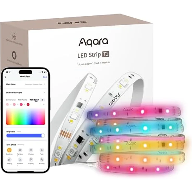 Aqara LED Streifen T1 mit Matter, ERFORDERT Zigbee 3.0 HUB, 2M RGBIC LED mit 16 Millionen Farben/einstellbarem Weiß/Farbverlaufseffekten, Unterstützt Apple Home, Google Home und Alexa