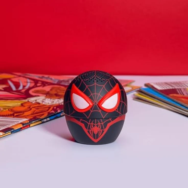 Bitty Boomers Marvel Spiderman Miles Morales, Mini Bluetooth Lautsprecher mit 5,1 cm Höhe, Bluetooth 5.0, 9 m Reichweite, über 4 Stunden Akkulaufzeit, inkl. Gurt zur Befestigung – Bild 2