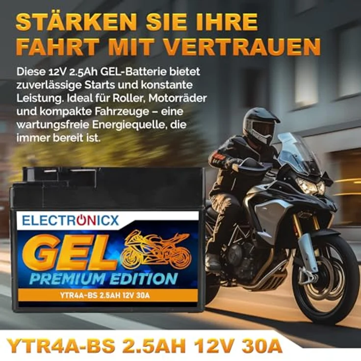 Electronicx YTR4A-BS GEL Batterie 2.5Ah 12V, wartungsfrei, auslaufsicher, rüttelfest, tiefentladungsfest für Roller, Scooter und Moped – Bild 2