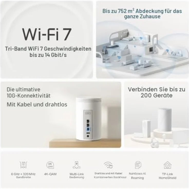 TP-Link Deco BE68 (3-pack), Tri-Band Mesh Router mit Wi-Fi 7, 752.51 m² Abdeckung, 10 Gbps Leistung, kompatibel mit Amazon Alexa und Google Assistant – Bild 3