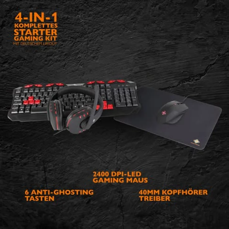 DELTACO Gaming 4 in 1 KIT - Headset + Tastatur + Maus + Mauspad (DE Layout, PC, Computer, Laptop, Xbox, PS4) schwarz – Bild 2