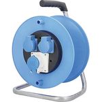 as - Schwabe Camping Kabeltrommel leer für ca. 25m Kabel 3G2,5, 3 Steckdosen mit Klappdeckeln, für Outdoor-Einsatz mit IP44, Blau | 10179