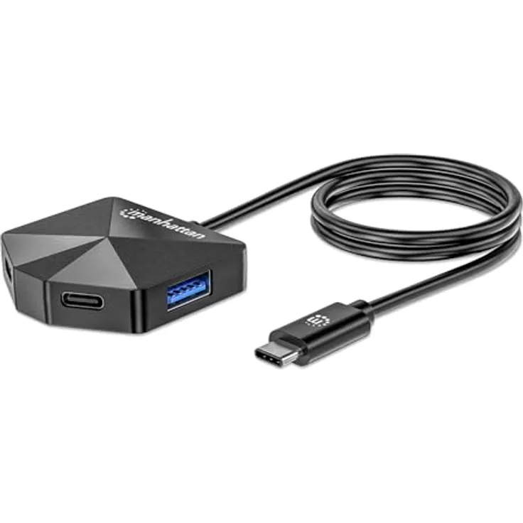 Manhattan 4-Port USB Hub, USB-C Stecker mit 2xUSB-C und 2xUSB-A, 5 Gbit/s Übertragungsrate, tragbar und kompatibel mit Windows/macOS/Linux/Chrome OS