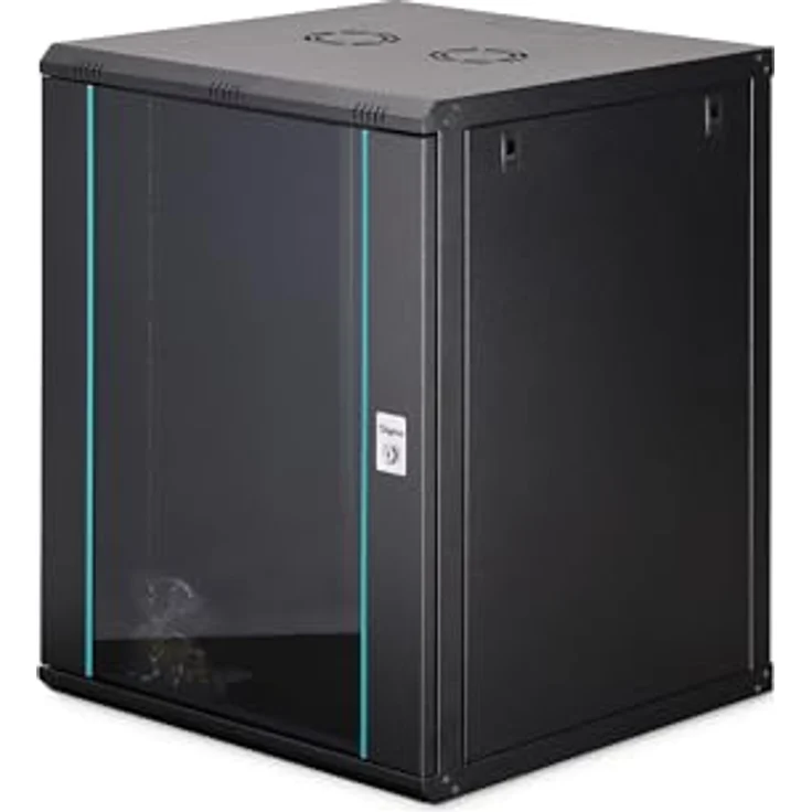 DIGITUS Netzwerkschrank 19-Zoll Rack 16HE, unmontiert, Wandmontage, 600 mm Tiefe, 60 kg Traglast, schwarze Sicherheitsglastür, Dynamic-N Serie – Bild 1