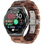 Knauermann PRO 3 (2024) Schwarz - Gesundheitsuhr Smartwatch mit Telefoniefunktion - EKG + HRV und SOS Funktion - AMOLED Display- BT Bluetooth - Schlafapnoe - Echtholzband Dunkelbraun, 14-24, rund