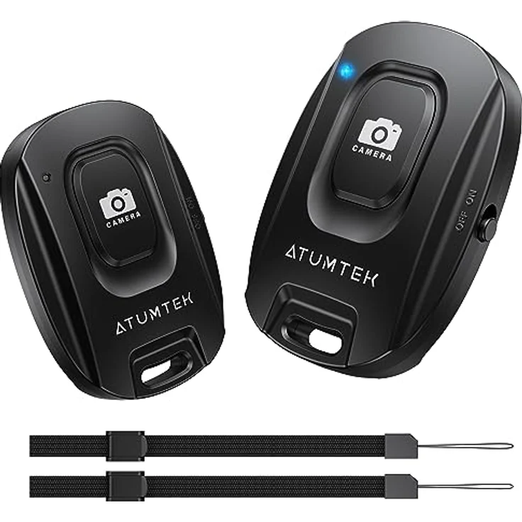 ATUMTEK Kameraselbstauslöser, Drahtlose Fernbedienung für iPhone und Android-Smartphones, Bluetooth 5.2, 2er-Pack, mit Handgelenkschlaufe, Schwarz – Bild 1