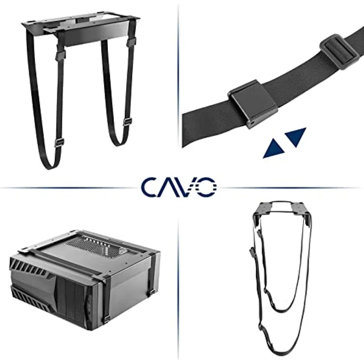 CAVO Desktop PC-Halterung CH-B-S, schwarze Stahlhalterung mit reißfesten Gurten für alle PC-Größen bis 10 kg – Bild 3