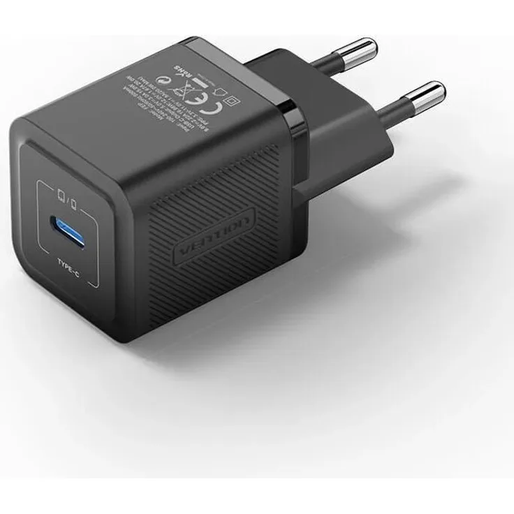 Vention USB-C 20W GaN-Ladegerät, kompaktes Schnellladegerät in Weiß mit feuerfestem Gehäuse und Unterstützung für mehrere Ladeprotokolle