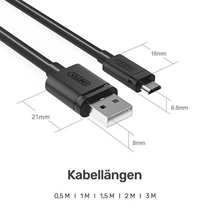 UNITEK Y-C451GBK, USB A auf micro USB Kabel, 1 Meter, schnelles Aufladen 2,5 A, USB 2.0 480 Mbps, 100% Kupfer, Schwarz, PVC Ummantelung – Bild 5