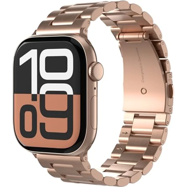 VONMÄHLEN Link Bracelet, Edelstahlarmband für Apple Watch in Rose Gold, kompatibel mit 44 | 45 | 46 | 49mm, elegantes Five-Link Design aus Titan Grad 2, ideal für Büro und Sport – Bild 1