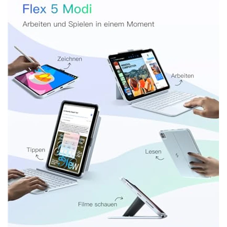 Inateck Hülle mit Tastatur für iPad Air 11 M4/M3/M2 (2026/2025/2024) und iPad Pro 11, 5,1 Zoll, abnehmbar, großes Touchpad, mit Stifthalter, dünn und leicht – Bild 5