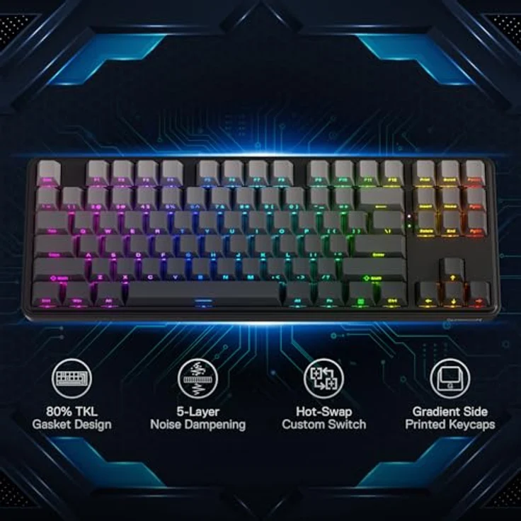 Redragon K707 PRO GB 80% Gasket RGB Gaming-Tastatur, kabellose TKL-Metall-Tastatur mit Hot-Swap, PBT-Gradient-Keycaps und Geräuschdämpfungsschaltern – Bild 2