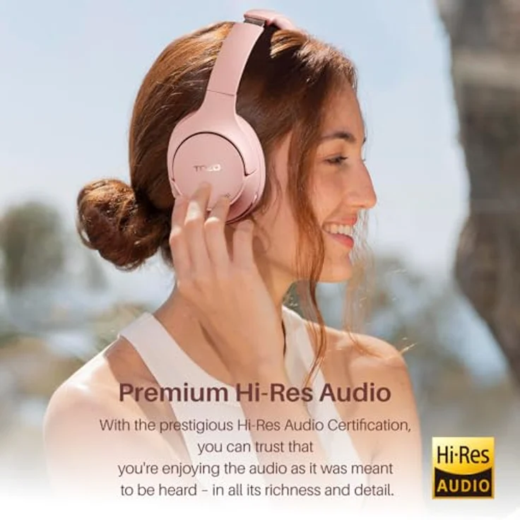 TOZO HT2 Kabelloser Bluetooth Kopfhörer Over-Ear mit Hybrid Active Noise Cancelling, 56 Stdn. Spielzeit, Hi-Res Audio, Kristallklare Anrufe, Tiefer Bass, APP Steuerung - Rosa – Bild 3