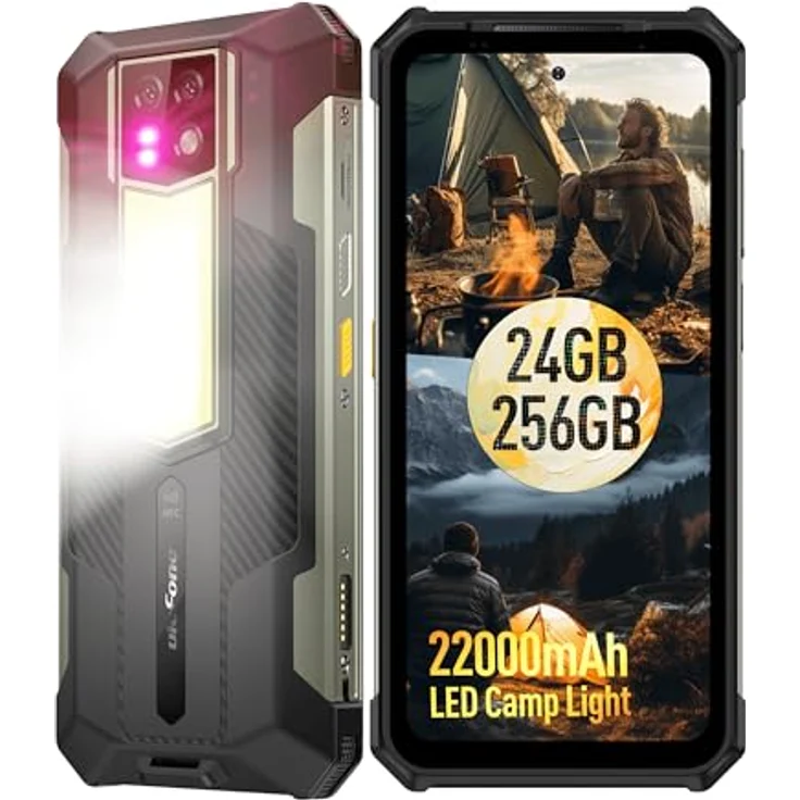 Ulefone Armor 24 Outdoor Smartphone 24G+256GB 2.2000mAh Akku 66W, 1000 Lumen LED-Licht Android 13 Outdoor Handy ohne vertrag FHD+ 6.78" 64MP+64MP Nachtsicht Kamera Dual SIM IP68 Smartphone NFC Schwarz – Bild 1