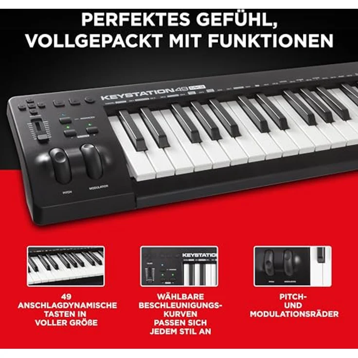 M-Audio Keystation 49 MKIII - Kompakter 49-Tasten MIDI Keyboard Controller mit zuweisbaren Reglern, Pitch- Modulation Rädern, Plug-And-Play (Mac-PC) Konnektivität und Software Production Suite – Bild 3