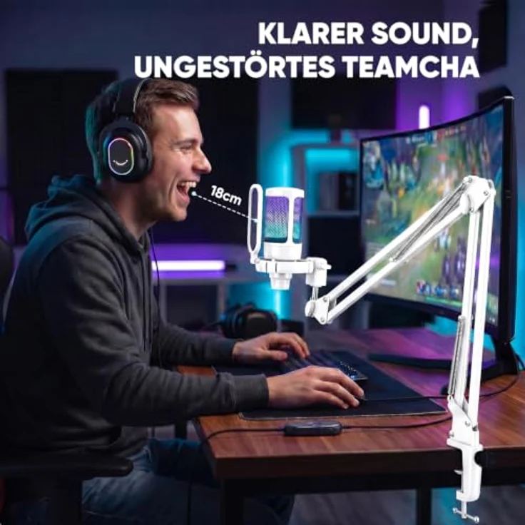 FIFINE USB Mikrofon mit Arm, Typ A/C, Weiß, für MAC PS4 PS5, mit Stummschalttaste, Popfilter, Shock Mount, ideal für Streaming und Podcasts – Bild 2