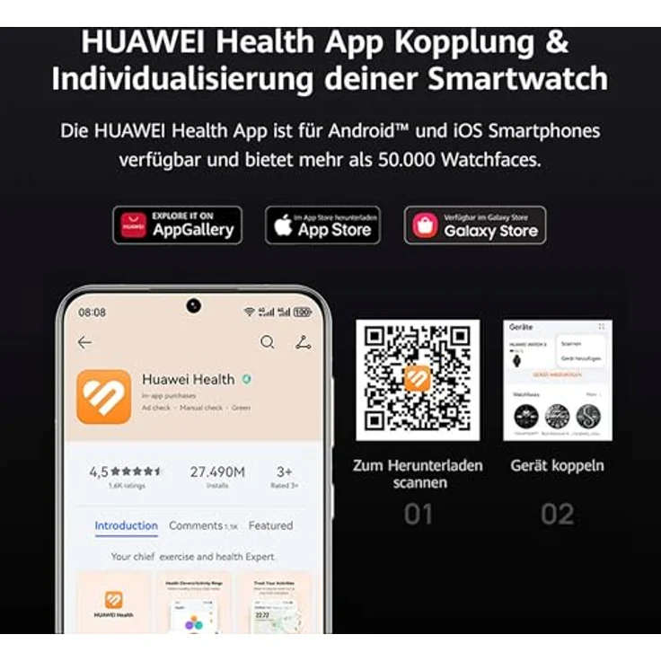 Huawei Watch 5, 46 mm Smartwatch mit EKG-Funktion, TruSleep-Monitoring und eSIM, schwarz – Bild 7