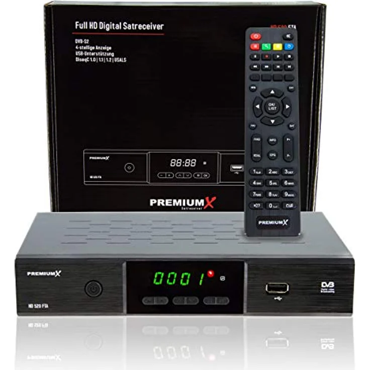PremiumX HD 520SE-B FTA Digital SAT Receiver, DVB-S2, Full HD, HDMI und SCART, inkl. 7,5m Antennenkabel schwarz – Bild 7