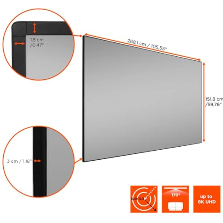 Celexon CLR HomeCinema UST Hochkontrast-Rahmenleinwand V2.0 120" (120", 16:9), Leinwand – Bild 3
