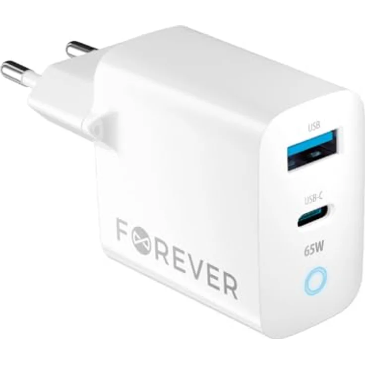 FOREVER Ladegerät USB C USB A 65W Weiß - Quick Charge und Power Delivery Technologie - GaN-Technologie - Ideal Schnellladegerät für Handys und Laptops – Bild 1