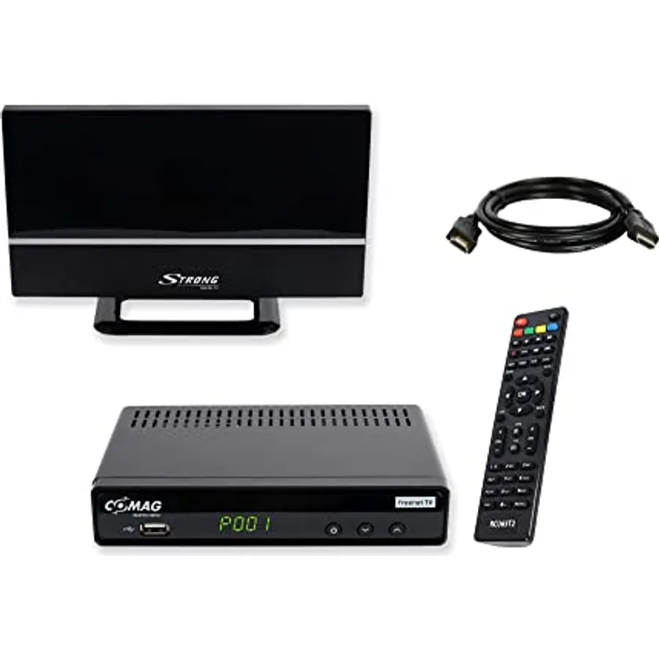 COMAG SL65T2 DVB-T2 Receiver, Freenet TV (Private Sender in HD), PVR Ready, Full-HD, HDMI, SCART, Mediaplayer, USB 2.0, 12V tauglich, 2m HDMI Kabel und DVB-T2 Zimmerantenne