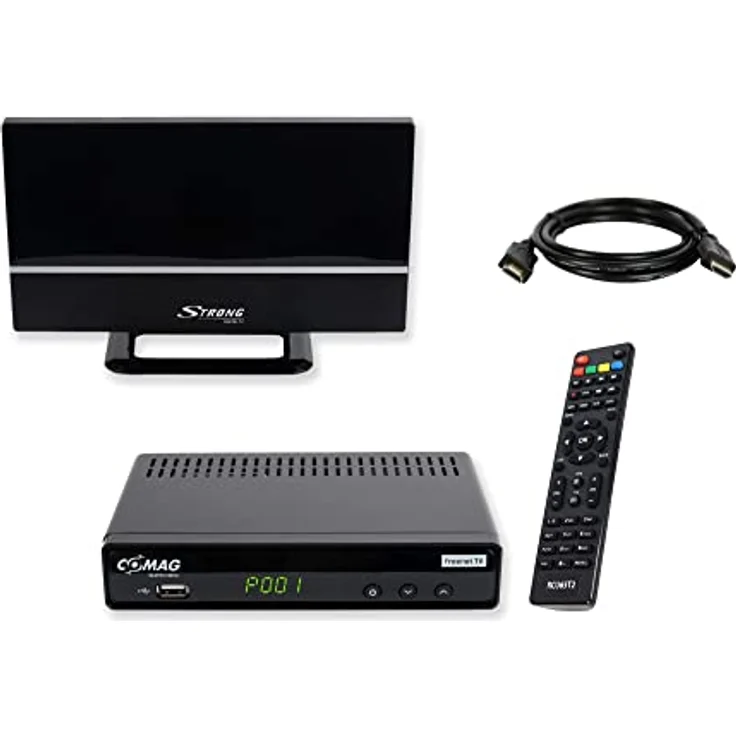 COMAG SL65T2 DVB-T2 Receiver, Freenet TV (Private Sender in HD), PVR Ready, Full-HD, HDMI, SCART, Mediaplayer, USB 2.0, 12V tauglich, 2m HDMI Kabel und DVB-T2 Zimmerantenne – Bild 1