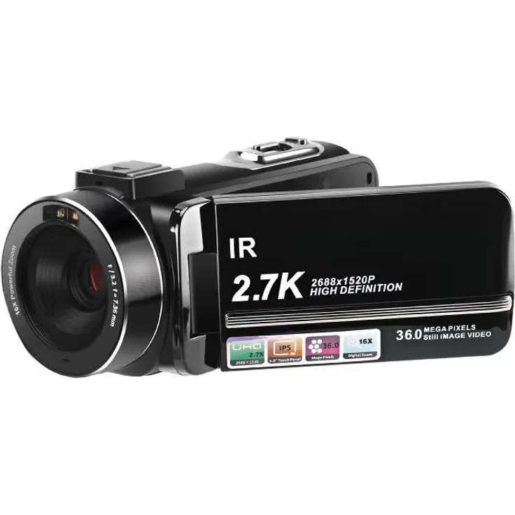 INF Videokamera 2.7K/36MP, Camcorder mit 16x Zoom, IR-Nachtsicht und 3.0-Zoll Bildschirm, schwarz