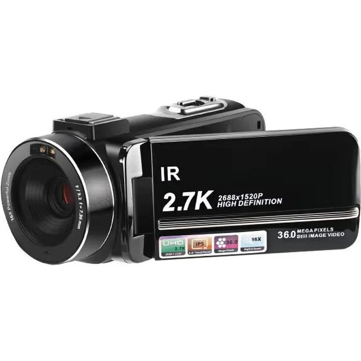 INF Videokamera 2.7K/36MP, Camcorder mit 16x Zoom, IR-Nachtsicht und 3.0-Zoll Bildschirm, schwarz