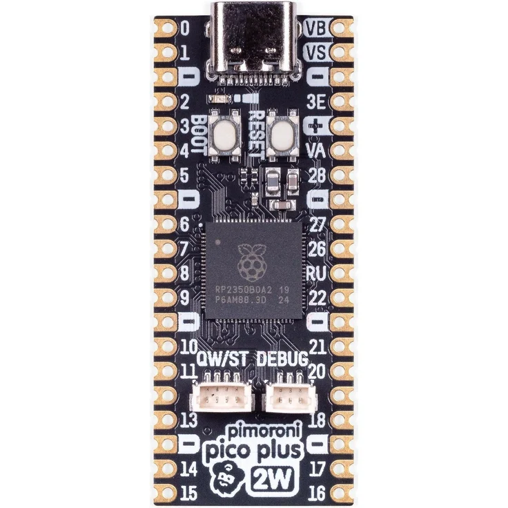 Pimoroni Pico Plus 2 W, Einplatinencomputer mit RP2350B, 16MB Flash, 8MB PSRAM, 2,4GHz Wireless, Bluetooth, USB-C, 30 I/O-Pins
