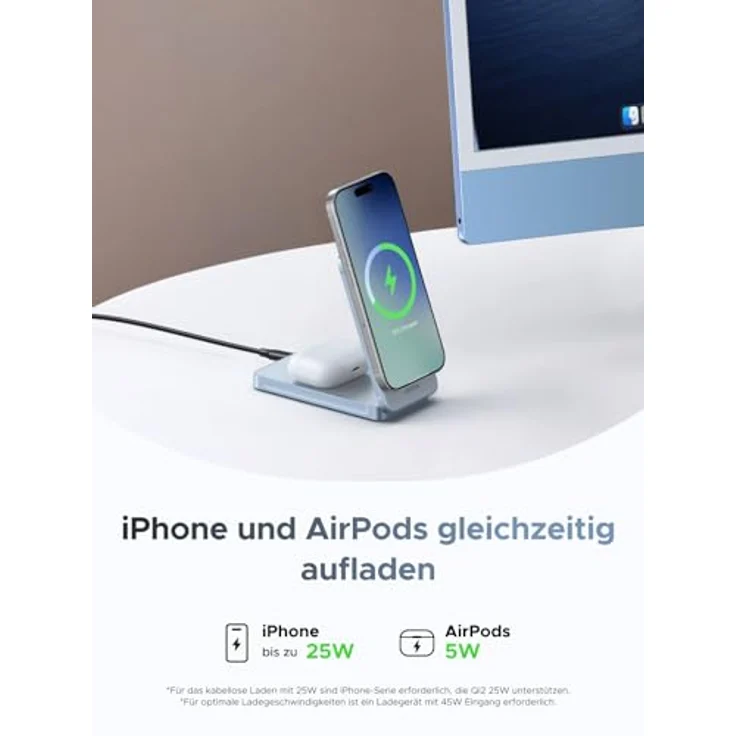 UGREEN MagFlow 2-in-1 Magnetisches Wireless Charger 25W, Qi2 zertifiziert, faltbar, kompatibel mit MagSafe für iPhone 17/16 Serie & AirPods, mit 1M Kabel – Bild 3